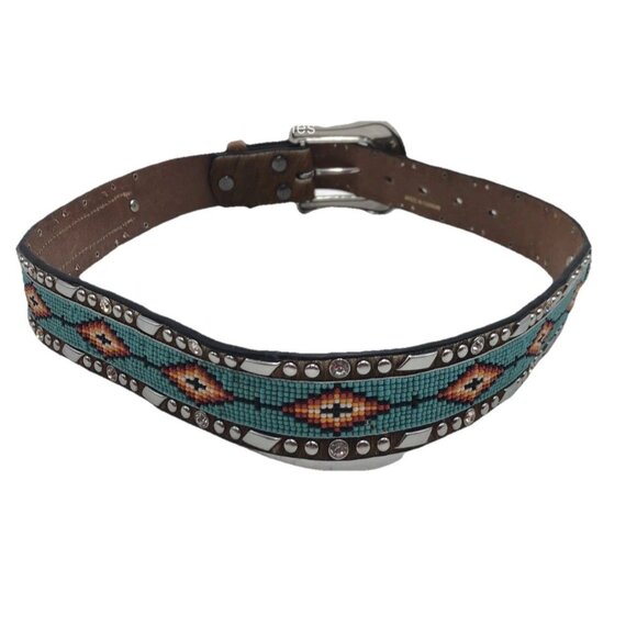 Ariat Southwest Beaded Hair-On Belt Sz S Aztec Colorful Statement Cowboy Retro - Picture 4 of 7